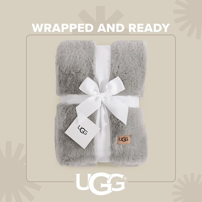 UGG Euphoria Throw Blanket, Plush Faux Fur Blanket, Seal Grey | Reversible - Image 3