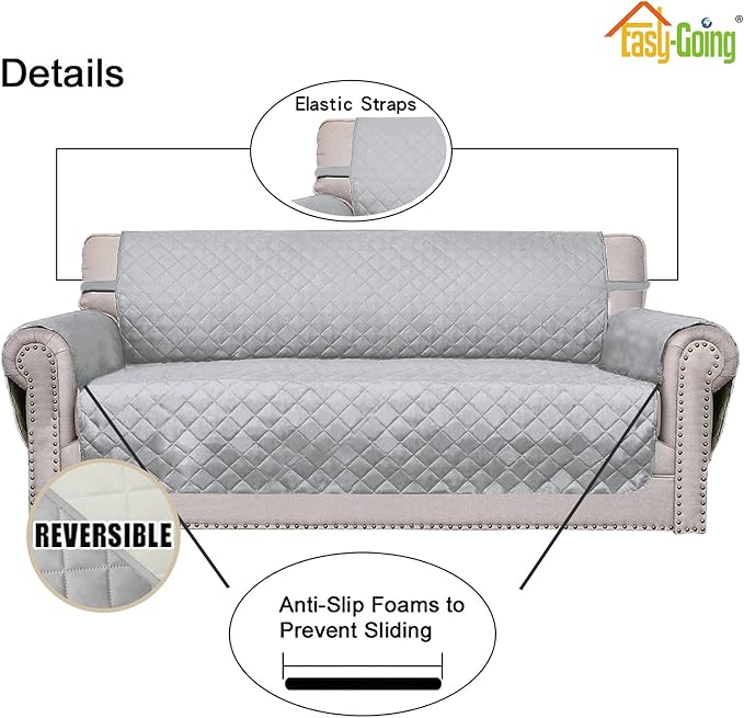 Easy-Going Reversible Couch Cover, Oversized Chair, Light Gray/Ivory | Machine - Image 3