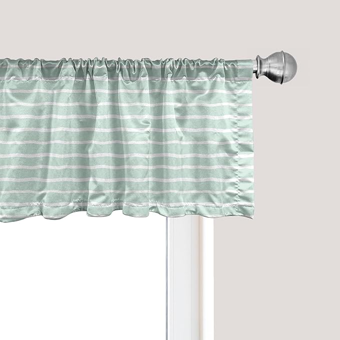 Ambesonne Pastel Window Valance Pack of 2, Horizontal Wavy Lines White Striped Abstract Soft Toned Nautical Art Display, Rod Pocket Curtain Valances for Kitchen Bedroom, 42" X 12", Almond Green White
