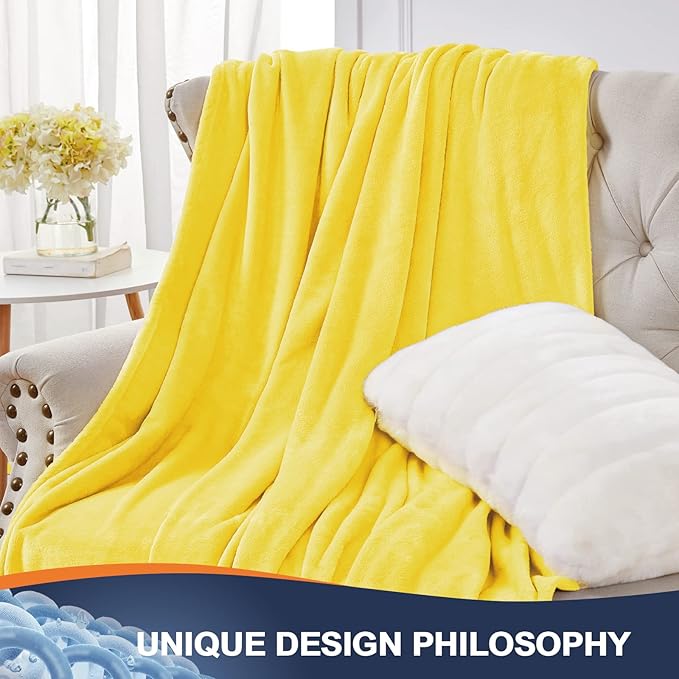 Walensee Fleece Blanket Plush Throw Fuzzy Lightweight (Throw Size 50x60 Bright Yellow) Super Soft Microfiber Flannel Blankets for Couch, Bed, Sofa Ultra Luxurious Warm and Cozy for All Seasons