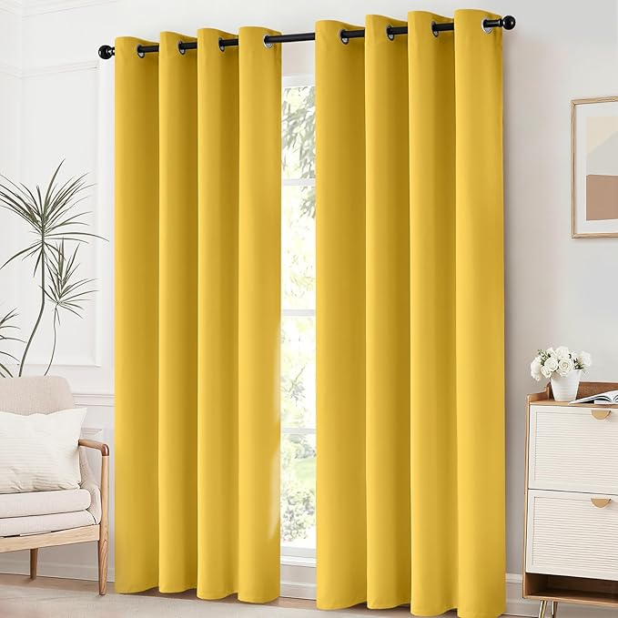 Yakamok Room Darkening Curtains 52x63 inch Long Mustard Yellow-Living Room | 2 - Image 2