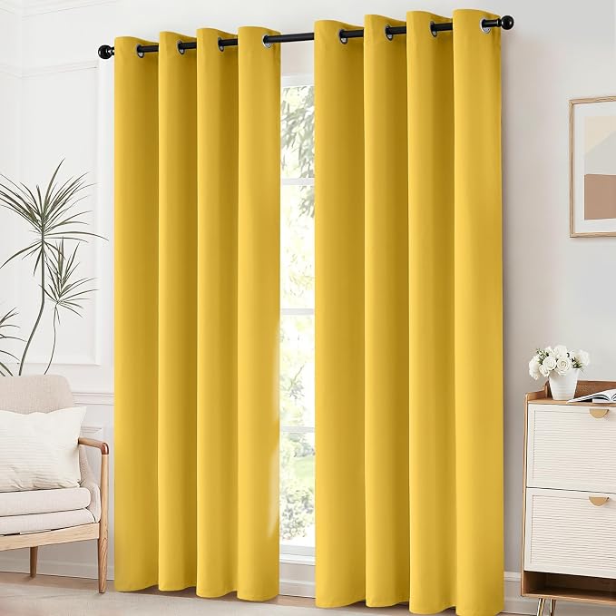 Yakamok Room Darkening Curtains 52x84 inch Long Mustard Yellow-Living Room | 2 - Image 2