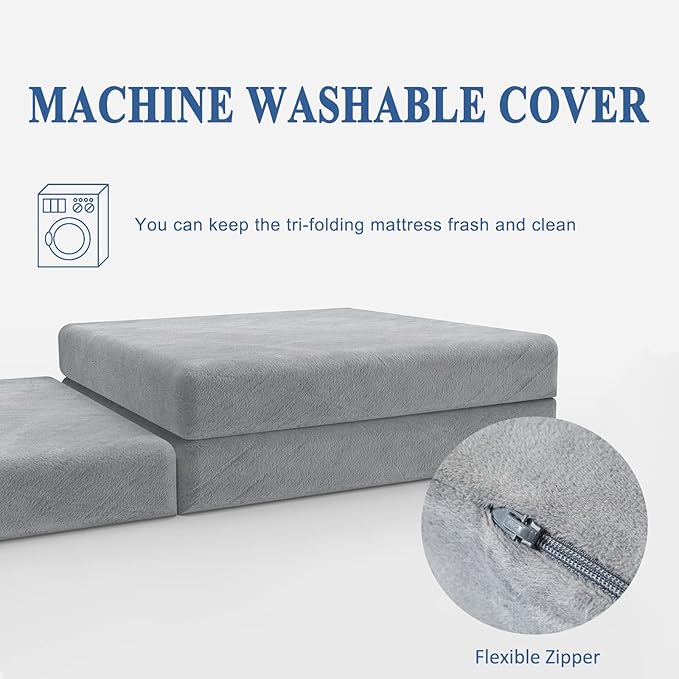 SINWEEK 4" Twin XL Memory Foam Folding Mattress with Storage Bag - Foldable Trifold Floor Bed Topper, CertiPUR-US Certified Guest Sleeping Pad, Machine Washable Cover