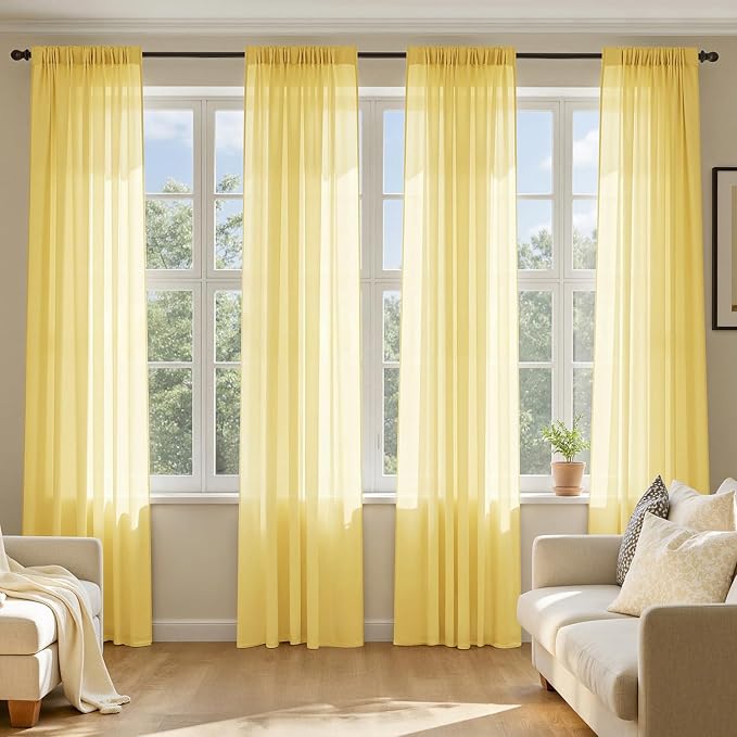 MIULEE Yellow Sheer Curtains 96 Inches Long 4 Panels 42 x 96 Inches | Light by MIULEE