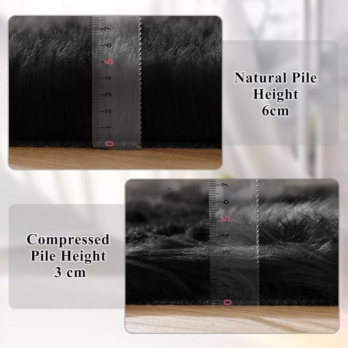 ORINOVA Black Faux Sheepskin Washable Fluffy Fur Area Rugs - Image 5