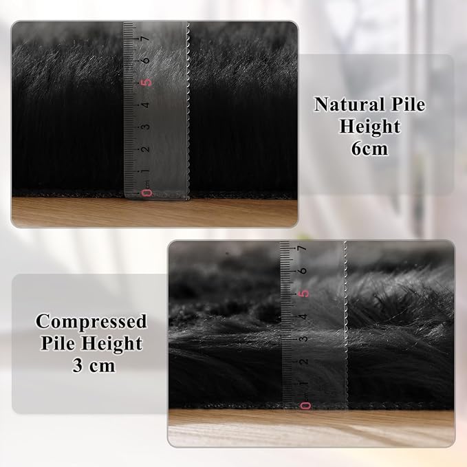 ORINOVA Black Fluffy Faux Sheepskin Washable Fur Area Rugs - Image 4