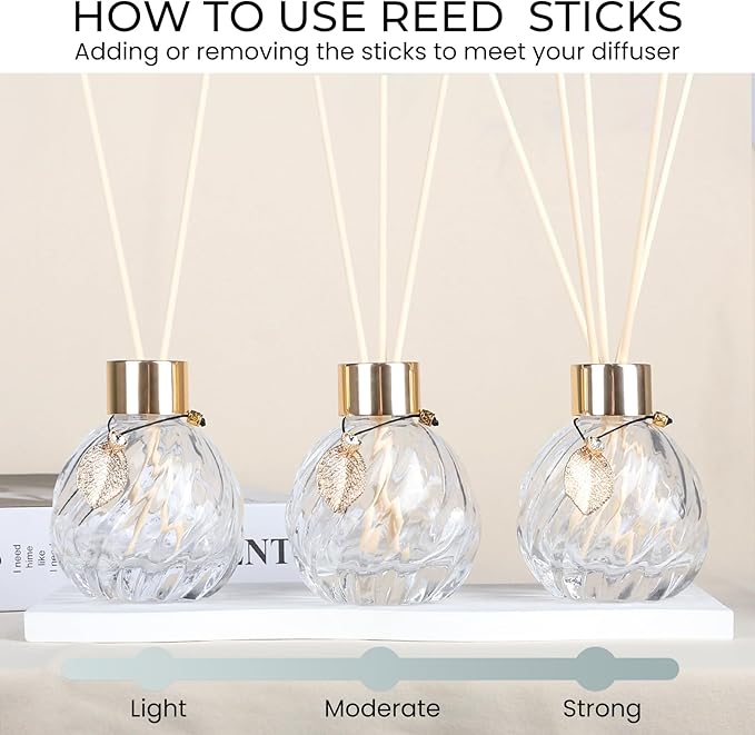 4Pcs Reed Diffuser Set with Metal Golden Decoration, 3.5oz Empty Reed Diffuser Bottles with 20Pcs Reed Diffuser Sticks, Unique Design Bottles for Home and Office(Twill)