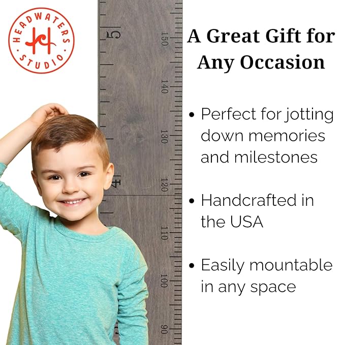 Headwaters Studio Growth Chart for Wall - Height Chart for Kids, Growth Chart for Kids, Measuring Board for Kids Height, Wooden Growth Chart for Wall, Height Measurement for Wall - Gray (63"x6.7")