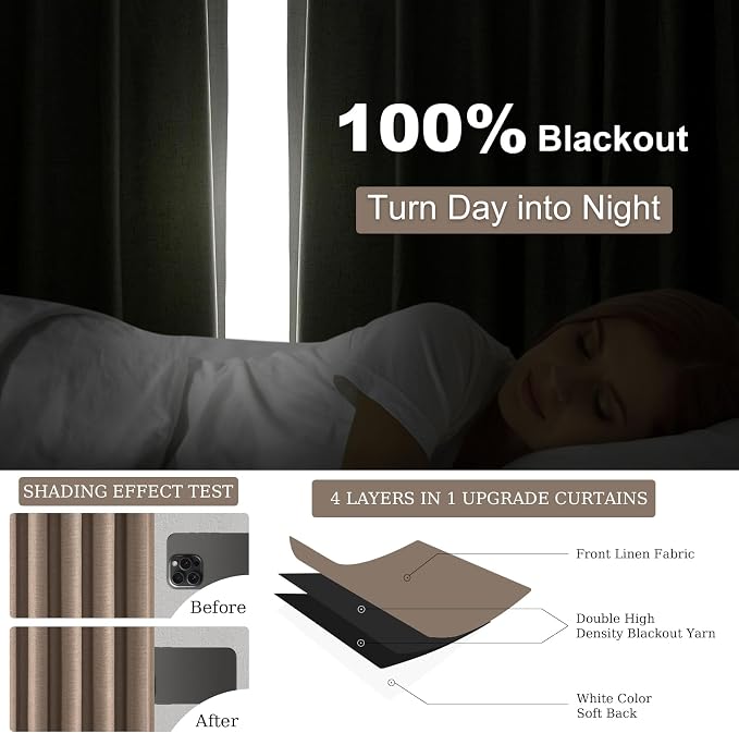 Topfinel Dark Flax Blackout Curtains 120 Inches Long - Image 6