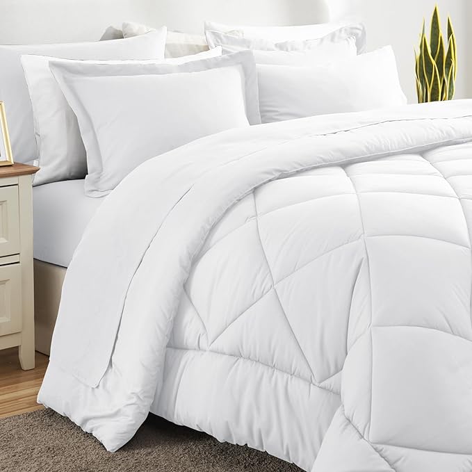 CozyLux King Size Comforter Set White - 7 Pieces Bed in a Bag King, Luxury Soft Bed Set for All Seasons, Bedding Set with Down Alternative Comforter, Sheets, Pillowcases & Shams