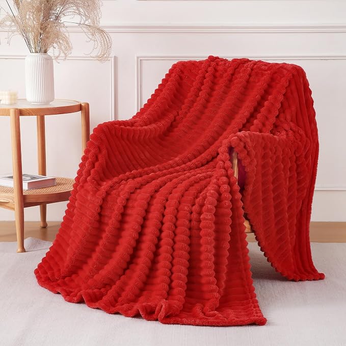 Christmas Red Throw Blanket for Couch Sofa 50"x60" Striped Design | Fleece - Image 3