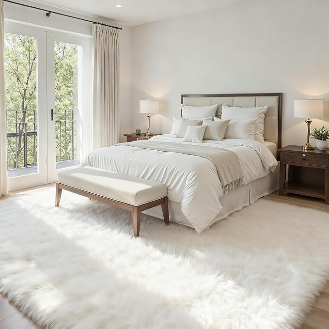 5x8 Fluffy Shag Area Rugs for Living Room Bedroom: Soft Plush Carpet White | - Image 3