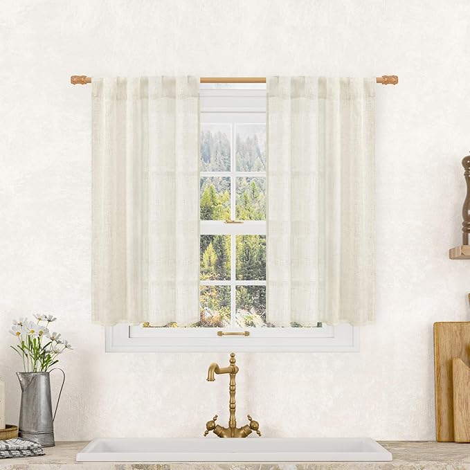 Semi Sheer Linen Curtains 40 Inch Length by LAMIT