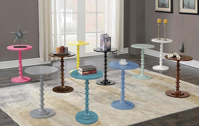 Convenience Concepts Palm Beach Spindle 17.75" Traditional Round End Living Room, Turned Solid Wood Side, Classic Display Pedestal Table, Gray