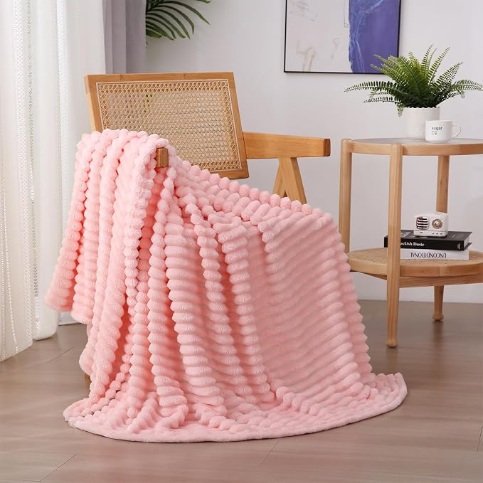 Light Pink Fleece Throw Blanket 50”×60” by linecooo
