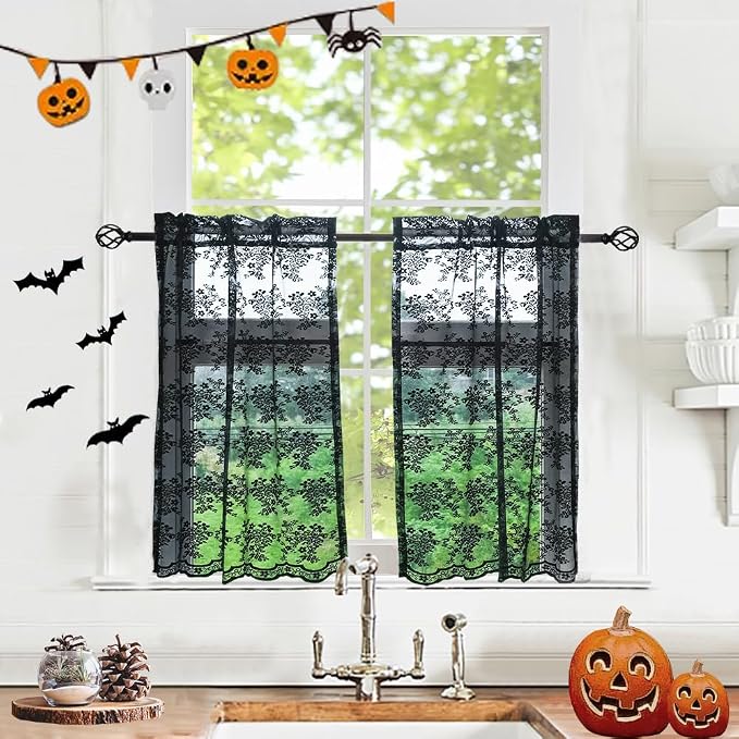YJ YANJUN Vintage Lace Curtains 36 Inches Length-Gothic Cafe Curtains Short by YJYANJUN