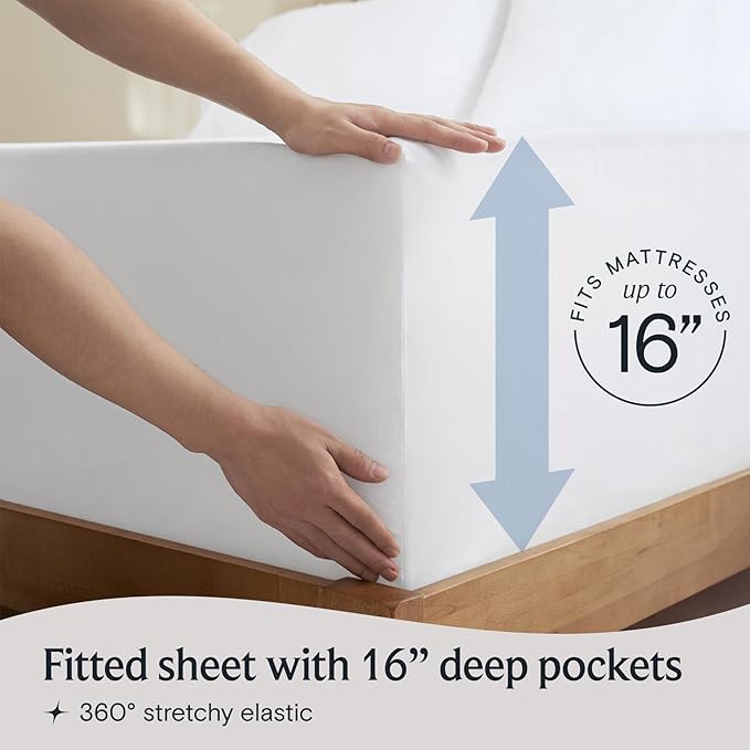 LuxClub 4 PC Queen Sheet Set, Deep Pockets Wrinkle Free Cooling Bed Sheets Hotel Bedding for Women, Men, Kids & Teens, Includes 1 Fitted Sheet, 1 Flat Sheet and 2 Pillowcases - Silky Soft White