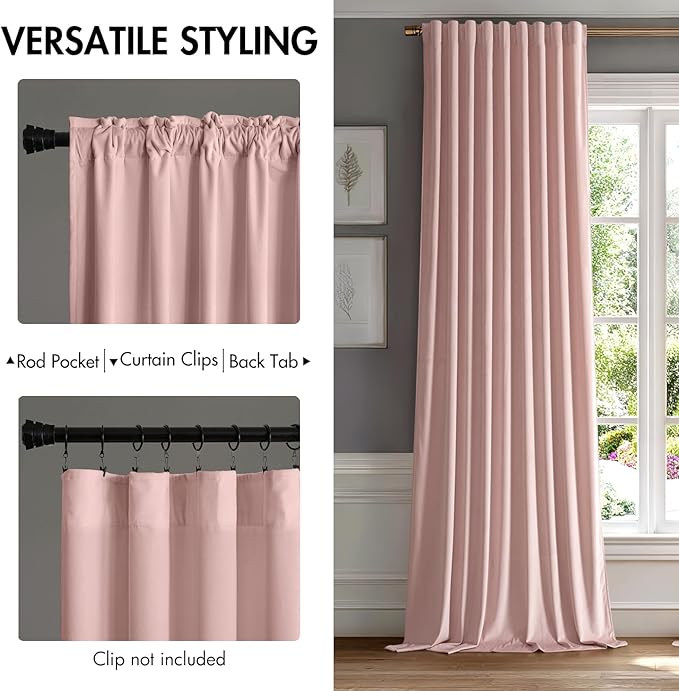 MIULEE Light Pink Velvet Curtains 52x96 inches Luxury Blackout Curtains | - Image 2