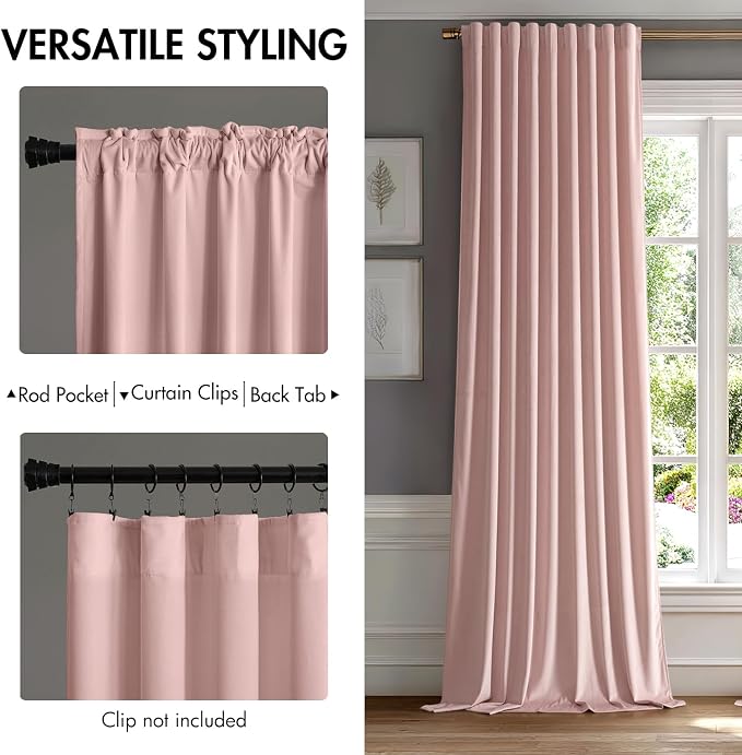 MIULEE Light Pink Velvet Curtains 52x90 inches Luxury Blackout Curtains | - Image 2