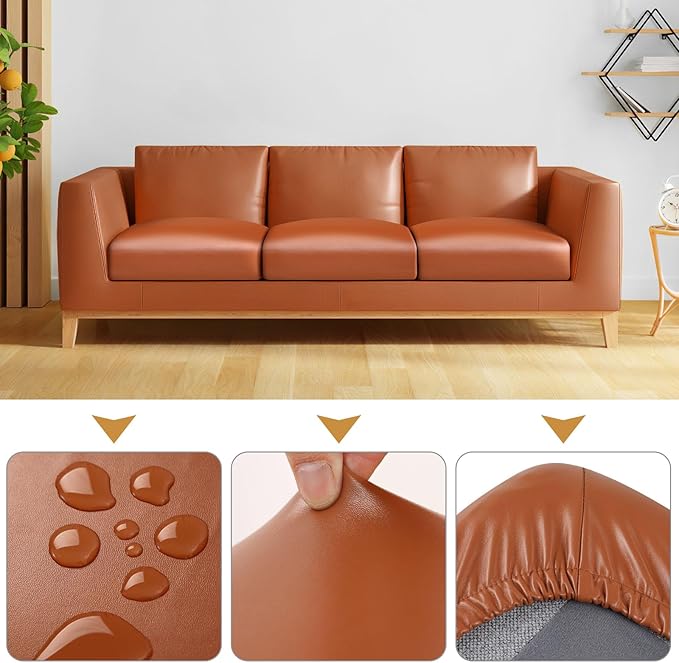 Fuloon Fuax Leather Couch Cushion Slipcover, Waterproof Stretch Covers - Image 2