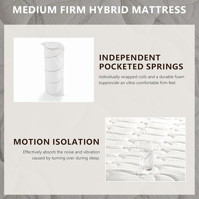 King Size Mattress - 12 Inch Hybrid King Mattresses in a Box with Bamboo Cover - King Size Memory Foam Mattress with Pocket Springs - Medium Firm Mattress for Pressure Relief - CertiPUR-US Certified