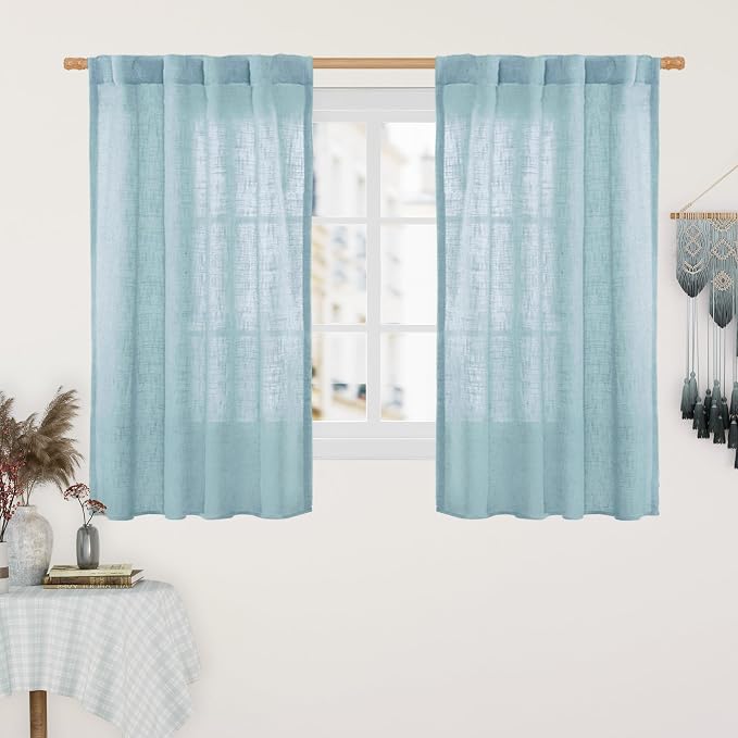 Stone Blue Linen Curtains 45 Inch Length by LAMIT