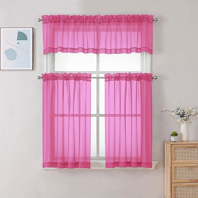 Chyhomenyc Hot Pink Sheer Curtains 30 inch Length 2 Panels, Light Filtering - Image 2