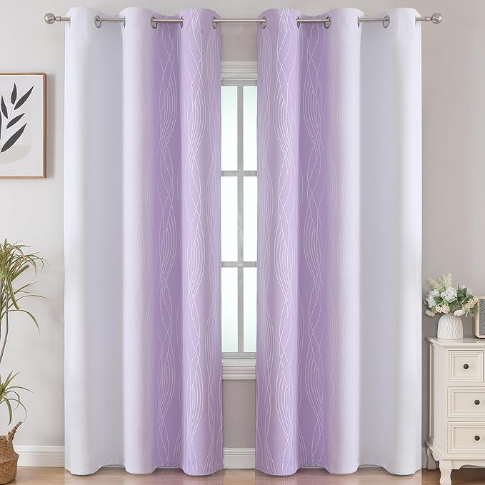 Lilac and Greyish White Ombre Blackout Curtains Living Room 84 Inches Long | - Image 2