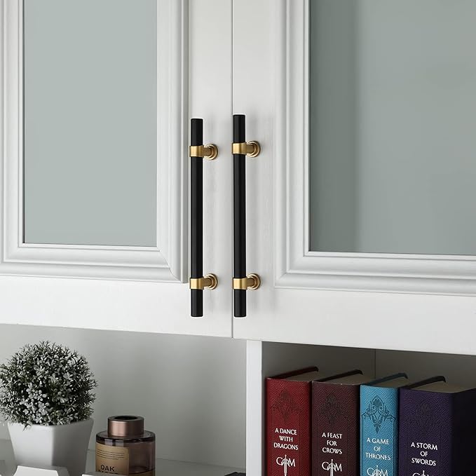 goldenwarm 10 Pack Black and Gold Cabinet Pulls 6-1/4 Inch Kitchen Cabinet Handles Black Drawer Pulls for Dresser Bathroom Modern Hardware,Zinc Alloy Base