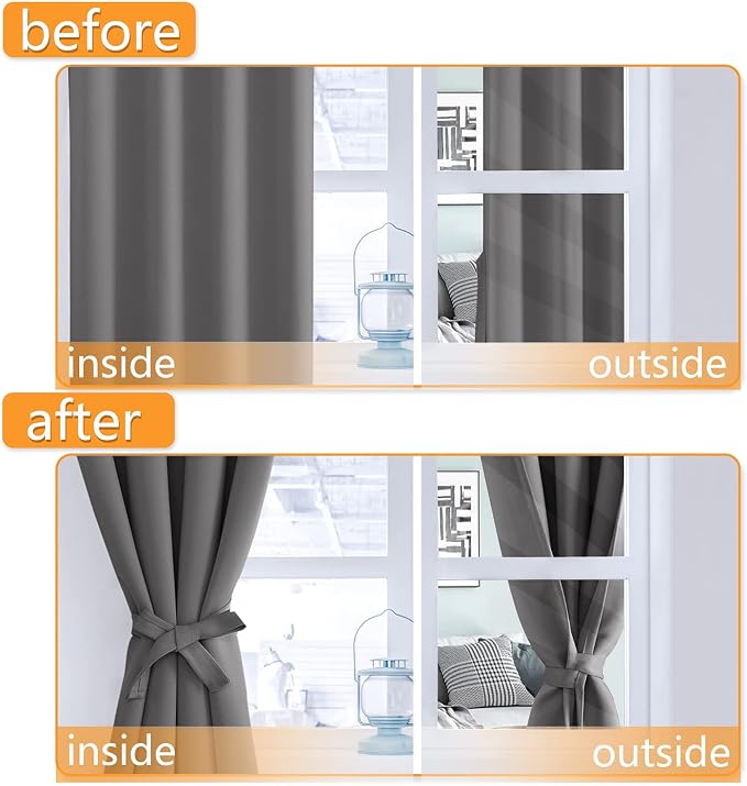 Blackout Curtains for Bedroom, Light Grey, 42 x 54 Inch, 2 Panels | Thermal - Image 4