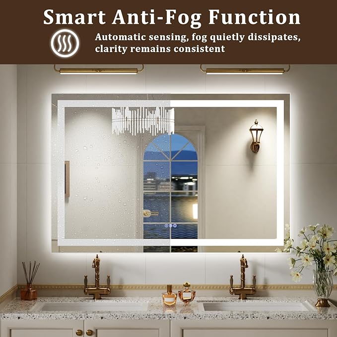 LED Bathroom Mirror with Lights, 36"x 24" Wall Mirrors with Anti-Fog, Dimmable, Backlit + Front Lit, 3 Color Modes, Memory Function Smart Mirror