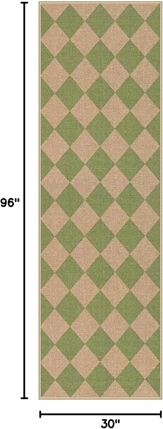 Lahome Checkered Easy Jute Hallway Runner Rug, 2x8 Outdoor Rugs Washable | - Image 2