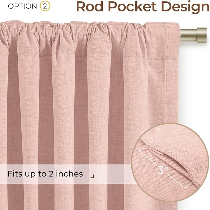 INOVADAY Extra Wide 100% Blackout Linen Curtains 102x90 Blush Pink | Linen - Image 4