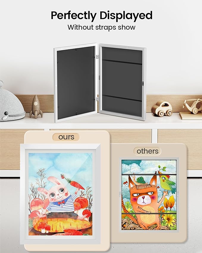 BAIJIALI White Art Frames for Kids Artwork - Front Opening Holds 150 Drawings, 3D Crafts - 3 Packs 8.5x11 with mat or 9x12 without Mat