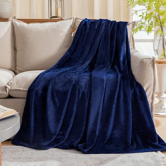 Fleece Plush Throw Blanket Navy Blue 60"x80"for Couch Fuzzy Cozy Flannel | by JIAHANNHA