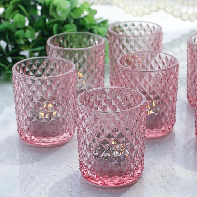 Woho 12Pcs Pink Votive Candle Holders, Tealight Candle Holder for Wedding Table Decor, Tea Lights Candle Holder for Engagement Birthday Party