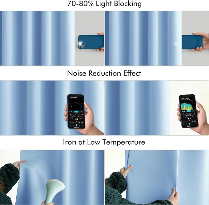 MIULEE Sky Blue Back Tab Blackout Curtains 52x63 Inches Long 2 Panels Set | Rod - Image 5