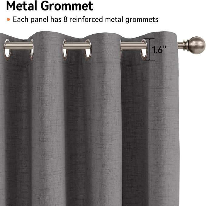 100% Blackout Linen Textured Curtains 84 Inch Long, Dark Gray | 100% Blackout - Image 5