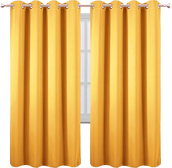 Yellow Thermal Blackout Curtains/52 x 72 Inch/Set of 2 Panels Room Darkening - Image 2