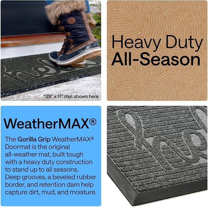 GORILLA GRIP 100% Waterproof All-Season WeatherMAX Doormat 35x23, US Designed - Image 3
