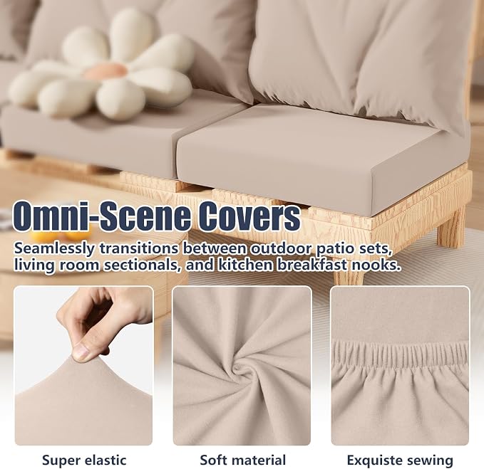 8Pcs Outdoor Cushion Covers, Stretch Patio Furniture Couch Chair Slipcovers | - Image 6