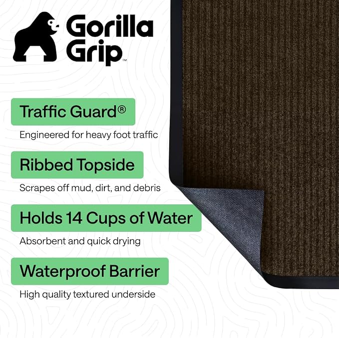 GORILLA GRIP Waterproof Traffic Guard Door Mat, Indoor Outdoor Heavy Duty - Image 2