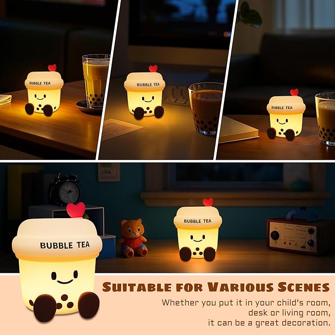 Boba Tea Gifts for Milk Tea Lovers, Cute Bubble Tea Night Light, Boba Tea Silicone Nursery Lamp with Dimming and Timing Function, Cute Room Decor Lights for Kids Girl Women Xmas Gifts