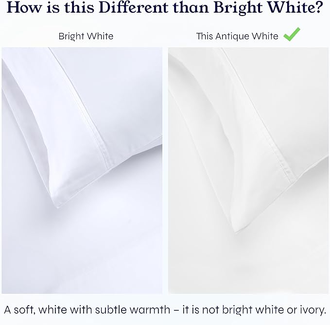 California Design Den 2-Pack Twin Size Bed Sheets Cotton - 400 Thread Count 100% Cotton Sateen - Soft, Breathable & Cooling Sheets, Wrinkle Resistant, 2 Sets of Deep Pocket Bed Sheets - Antique White