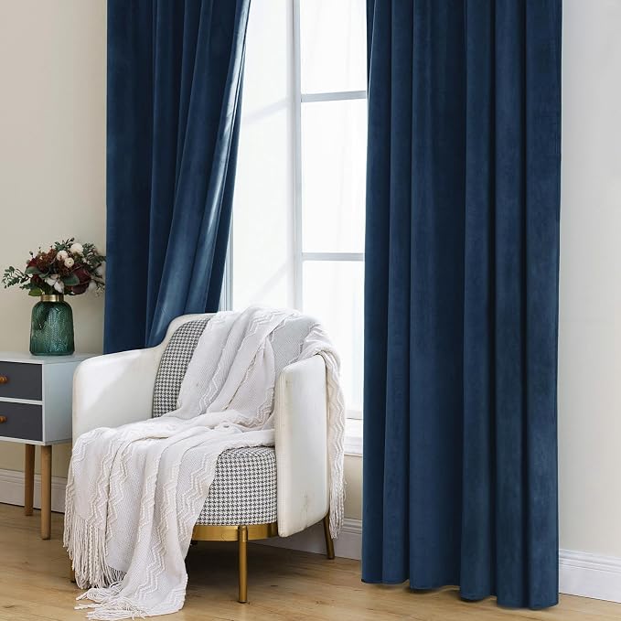 MIULEE Navy Blue Velvet Curtains 52x90 inches Luxury Blackout Curtains | - Image 7