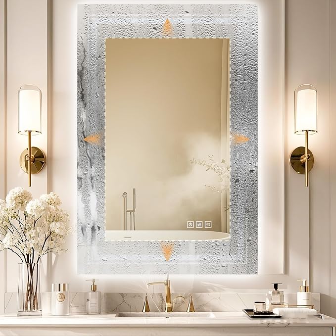 28x32 LED Mirror for Bathroom with Front and Backlit Light Up Digital Mirrors for Wall,Anti Fog,Stepless Dimmable,Tempered Silver Glass Smart Vanity Mirror for Bathroom