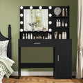 Quimoo Makeup Vanity Desk with Mirror & Lights, Vanity Desk with 5 Drawers & Storage Shelves, Vanity Table, 3 Color Modes & Adjustable Brightness Dressing Table, Bedroom, Black