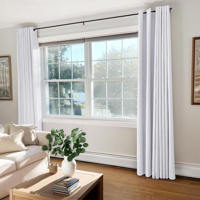 100% Blackout Linen Textured Curtains 63 Inch Long, Bright White | 100% - Image 2