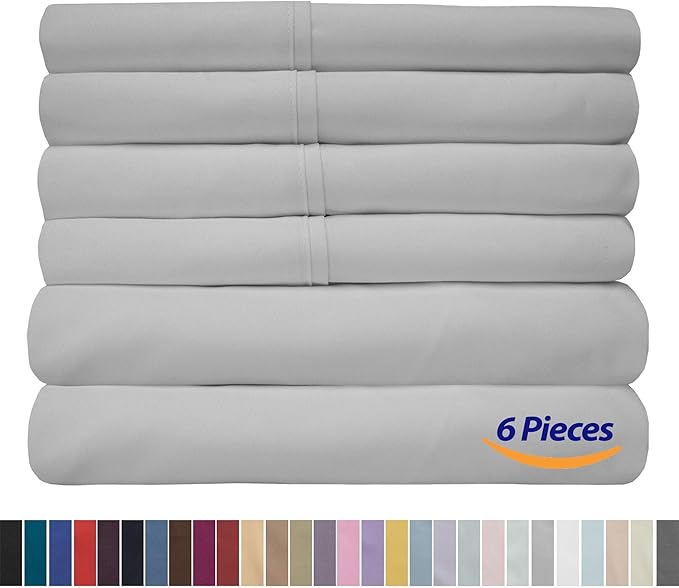 Full Size Bed Sheets - 6 Piece 1500 Supreme Collection Fine Brushed Microfiber Deep Pocket Full Sheet Set Bedding - 2 Extra Pillow Cases, Great Value, Full, Silver