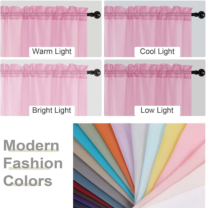 Pink Valances for Windows, Modern Solid Mini Small Window Curtains for Cafe - Image 5